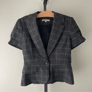 Y2K Vintage Wool Blend Short Sleeve Blazer Grey Plaid Size 8 Medium